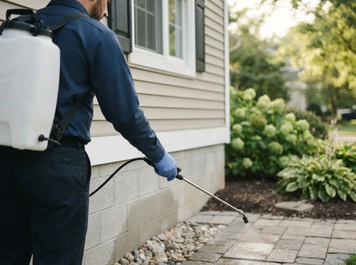 Pest control technician inspecting a home in Edgecomb, ME